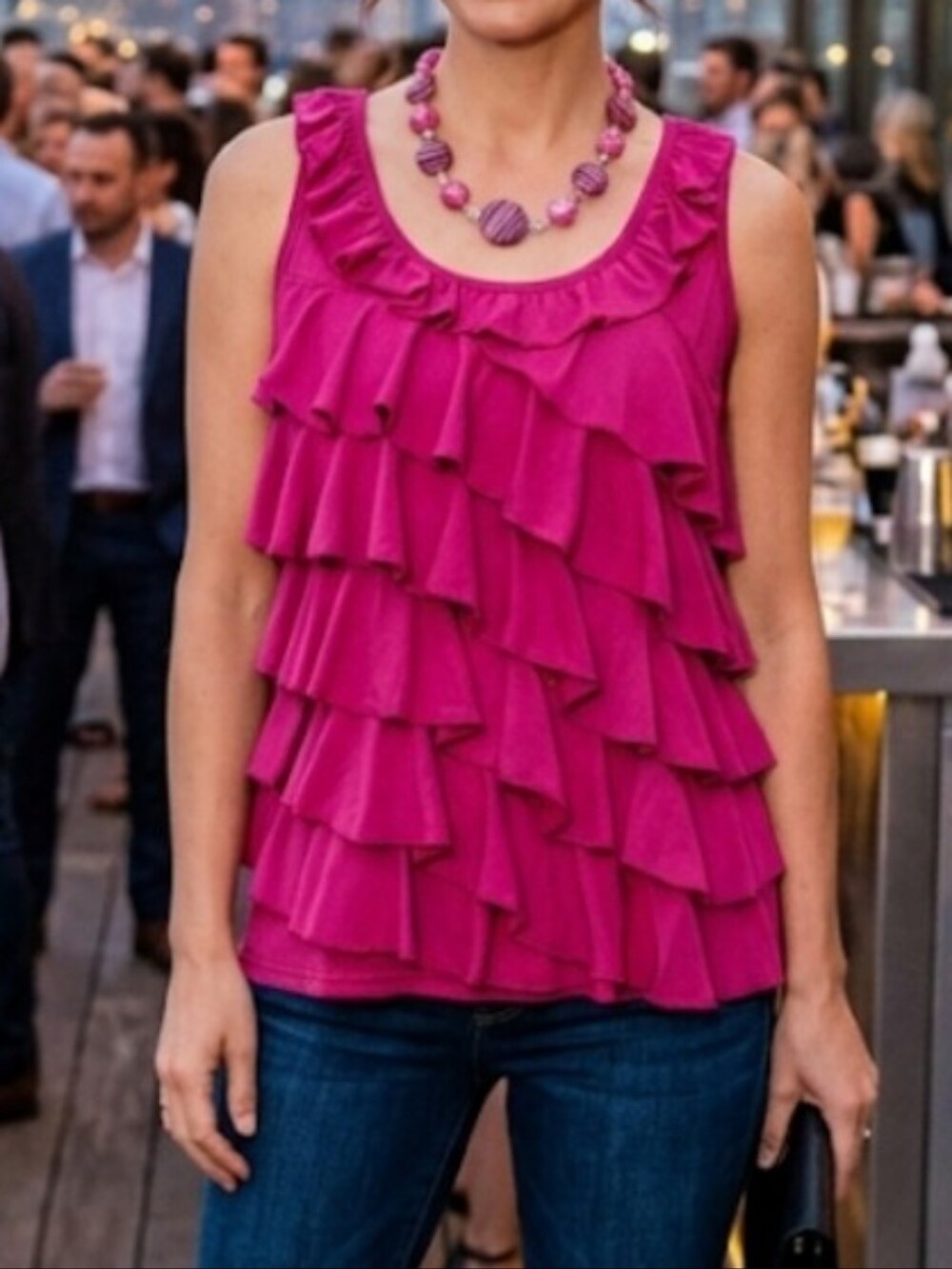 UNITI Fuchsia Ruffle Tiered Sleeveless Top